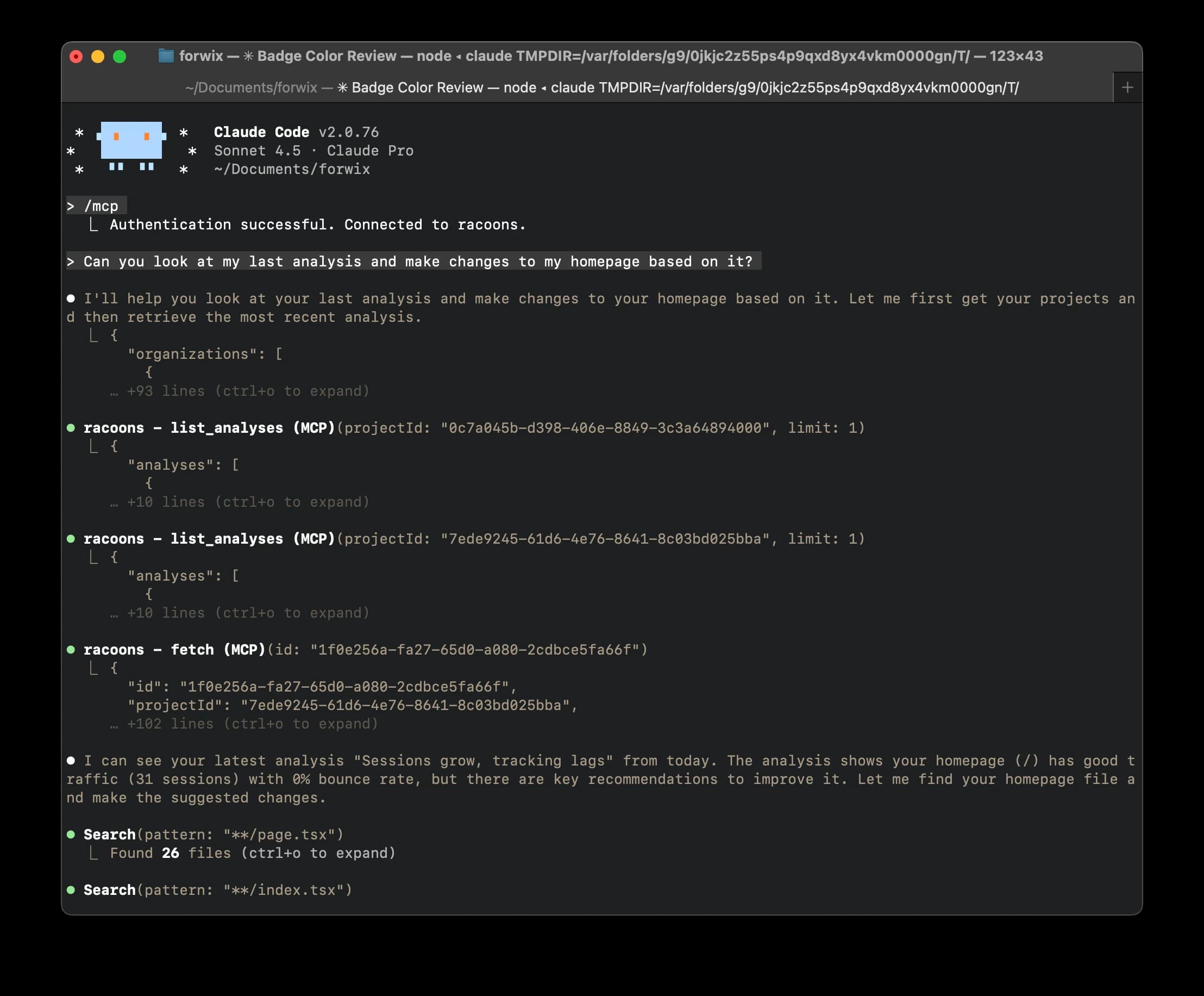 Racoons.ai MCP integration with Claude Code for AI-powered website analytics queries